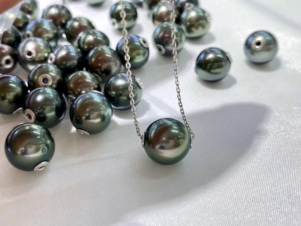 925 Silver Chain Necklace Pendant 9-10mm Tahiti Black Pearl