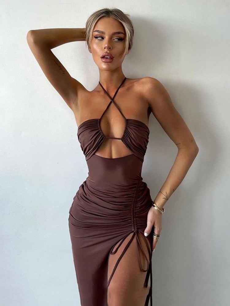 Sexy Halter Backless Sleeveless Cut Out Maxi Dress | SweetCaro Hawaii Sexy Halter Backless Sleeveless Cut Out Maxi Dress | SweetCaro Hawaii