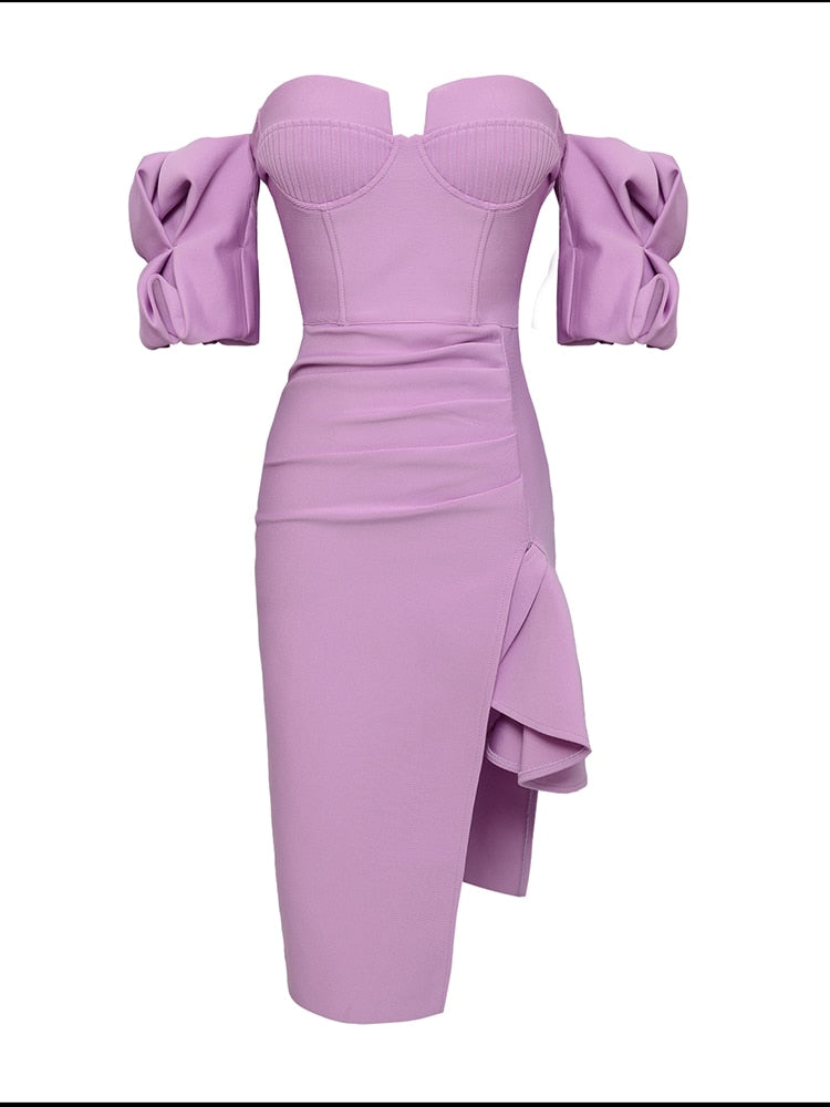 Sexy Off Shoulder Puff Sleeve Midi Dress | SweetCaro Hawaii