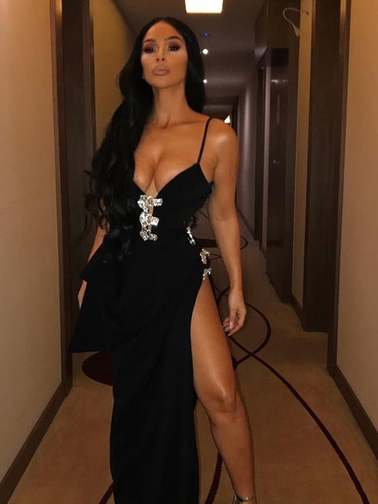 strapless open back dress Sexy Spaghetti Strap Bandage Dress with Crystal Diamond