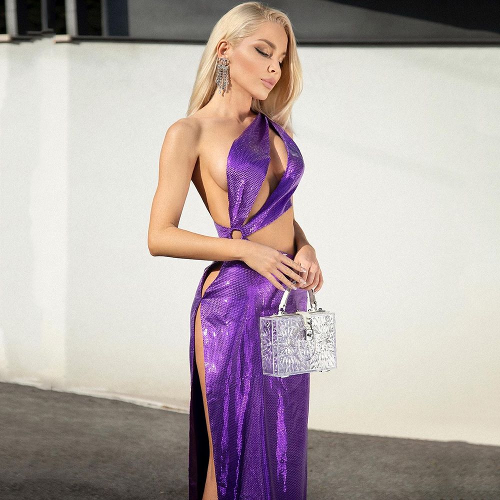 Elegant Purple One Shoulder Sexy Skinny Dress