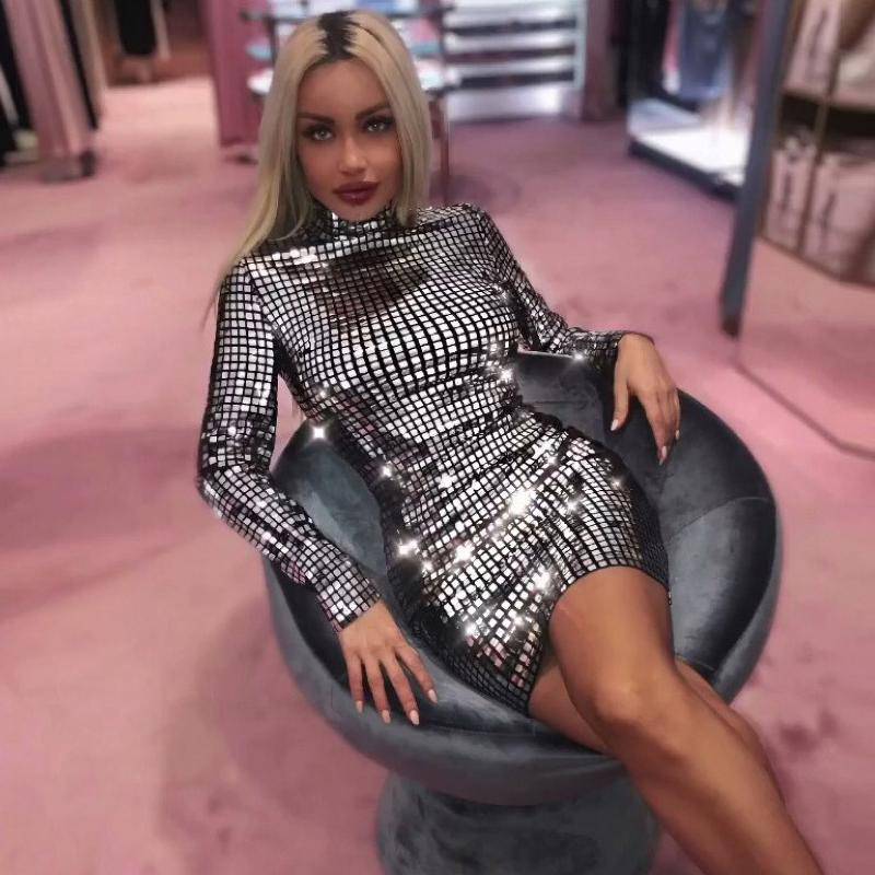 Sexy Silver High Collar Sequin Party Dress | SweetCaro Hawaii Sexy Silver High Collar Sequin Party Dress | SweetCaro Hawaii