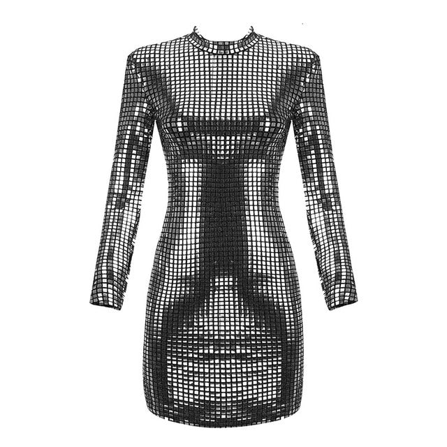 Sexy Silver High Collar Sequin Party Dress | SweetCaro Hawaii Sexy Silver High Collar Sequin Party Dress | SweetCaro Hawaii
