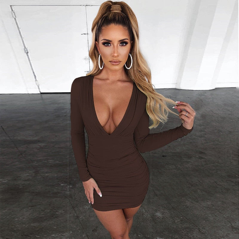 V Neck Long Sleeve Bodycon Party Night Solid Dress | SweetCaro Hawaii V Neck Long Sleeve Bodycon Party Night Solid Dress | SweetCaro Hawaii