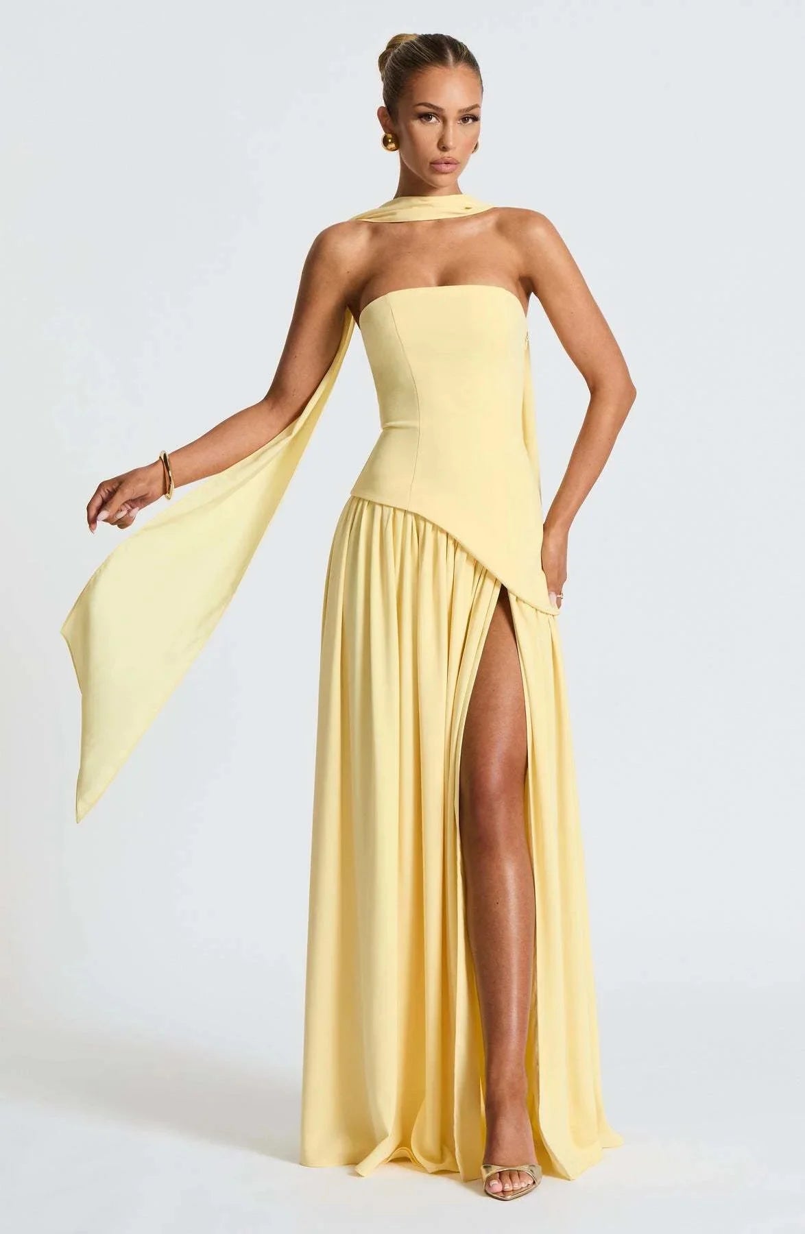green emerald velvet dress Marcelle Chiffon Formal Dress With Scarf