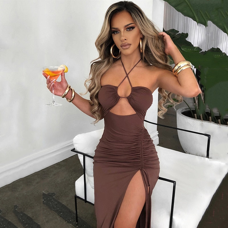 Sexy Halter Backless Sleeveless Cut Out Maxi Dress | SweetCaro Hawaii