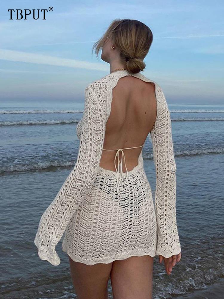 Sexy Hollow Out Backless Knitted Dress