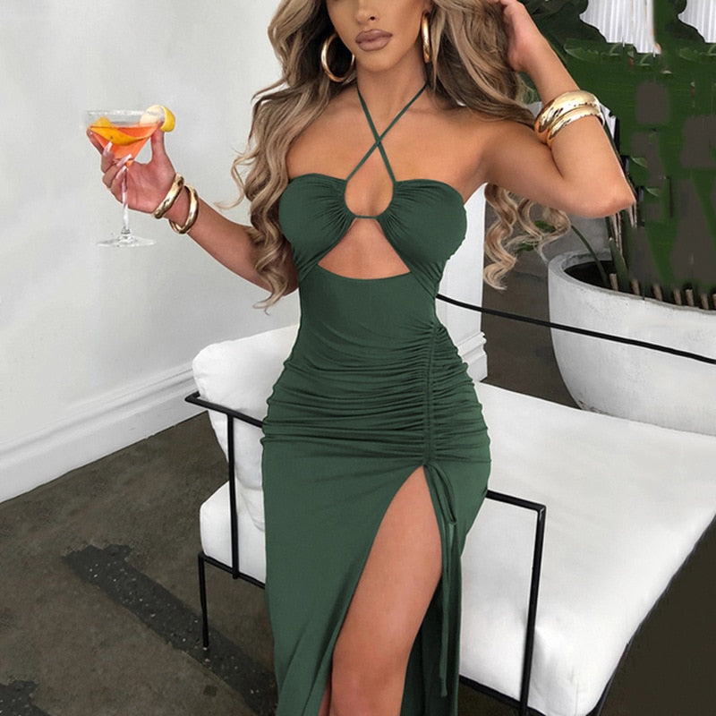 Sexy Halter Backless Sleeveless Cut Out Maxi Dress