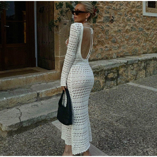 Sexy Hollow Out Backless Knitted Dress