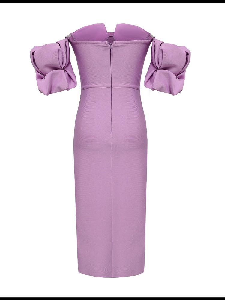 新品♡ MEDI OFF SHOULDER PUFF SLEEVE DRESS Off-the-Shoulder Puff Sleeve Midi Dress | David's Bridal