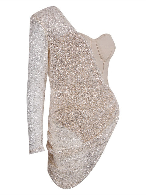 One Shoulder Luxury Sequin Bodycon Dress