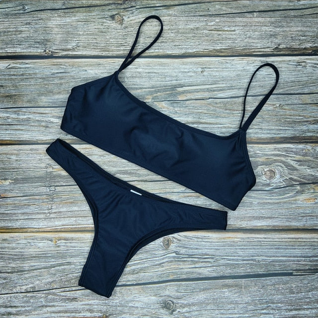Solid Sexy Bikini Two-Piece Swimwear