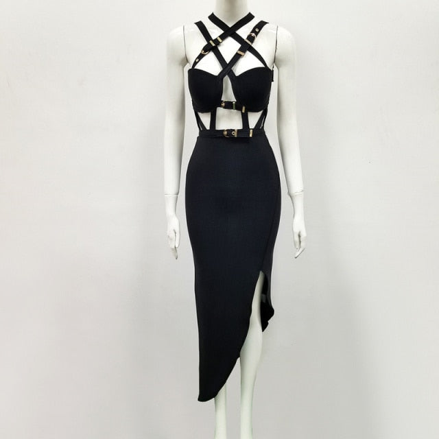Sexy Bandage Elegant Spaghetti Strap Black Bodycon Dress