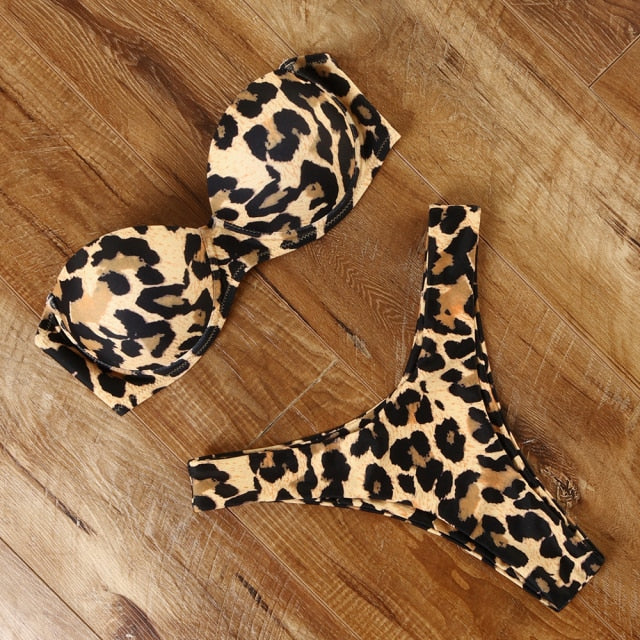 Leopard Brazilian Bandage Bikini Set