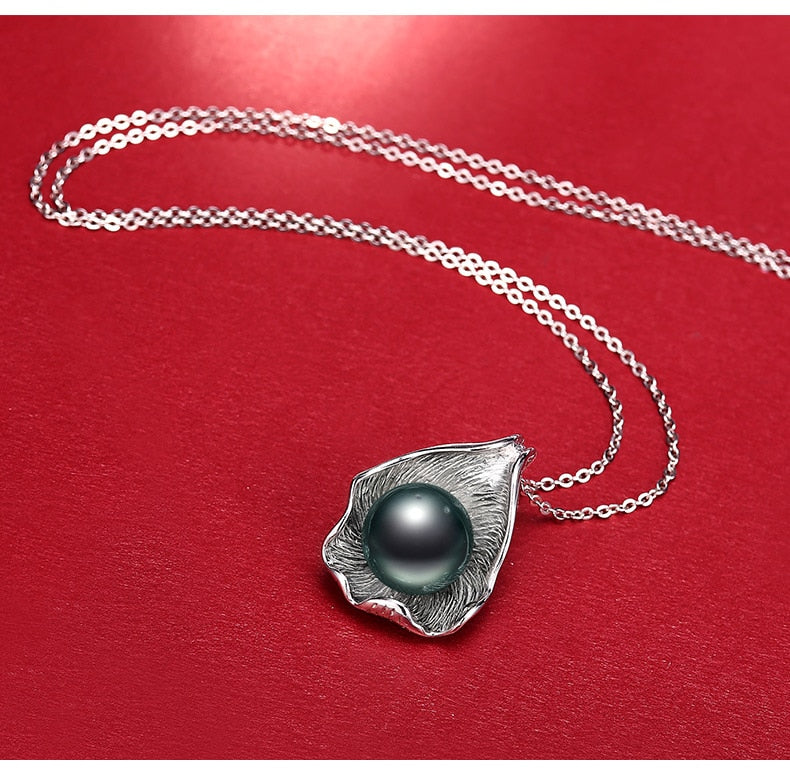 925 Sterling Silver Tahiti Black Pearl Pendant Necklace